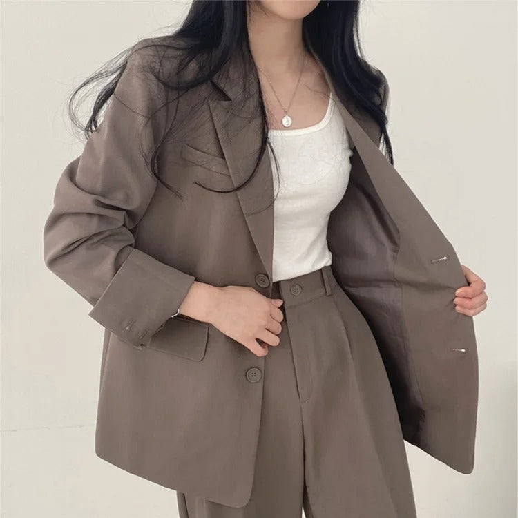 Cayetana® | Women's solid-color blazer and straight-cut pants set