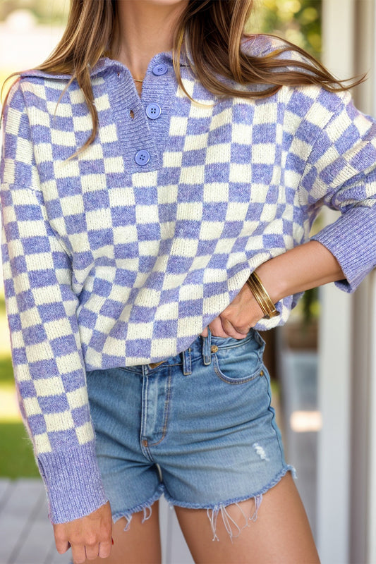 Johanna | Oversized long sleeve sweater with check collar