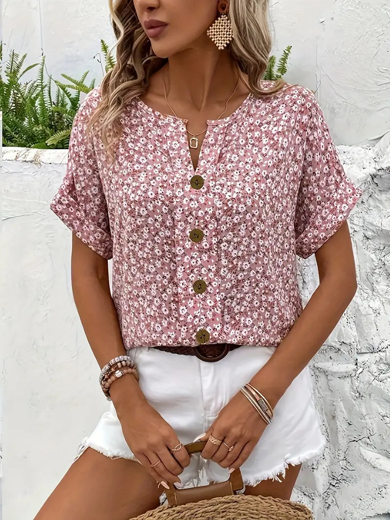 Maria® | Chemisier boutonné à fleurs à Manches courtes pour femmes