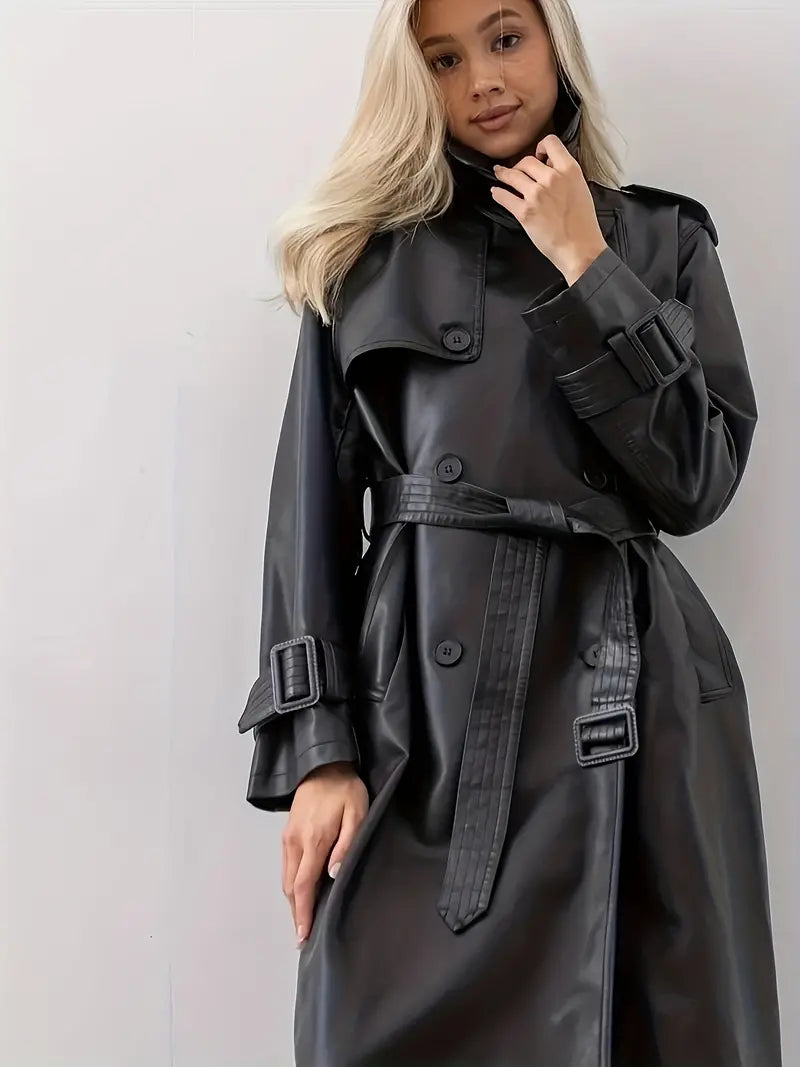 Fatima® | Trench coat leather jacket with belt