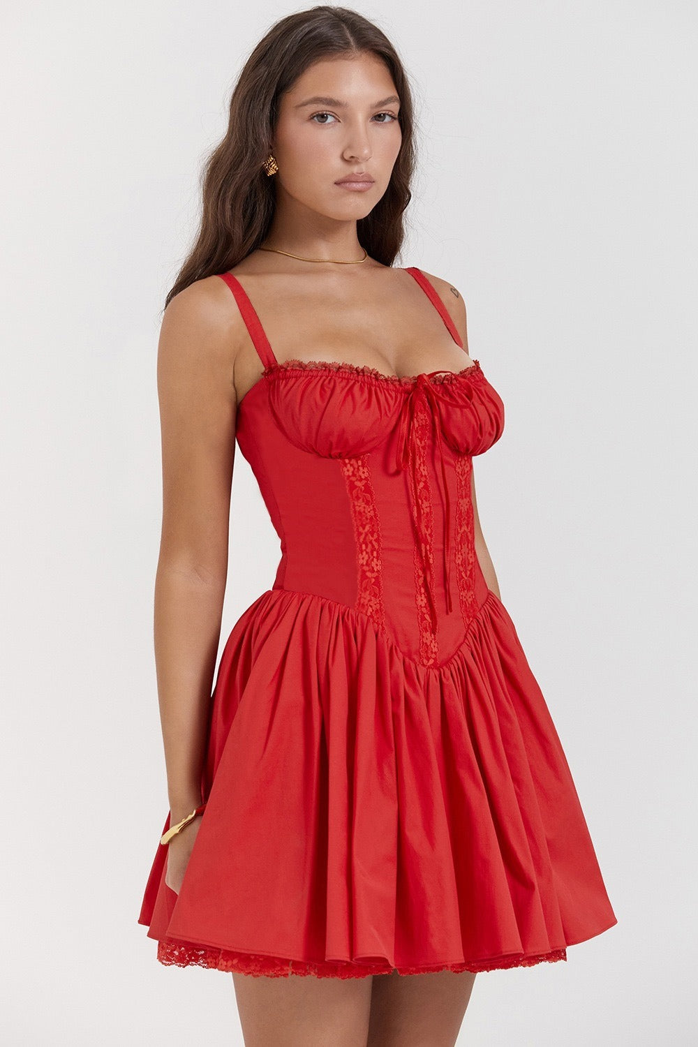 Lace Panel Spaghetti Strap Waist-cinched Sexy Mini Dress