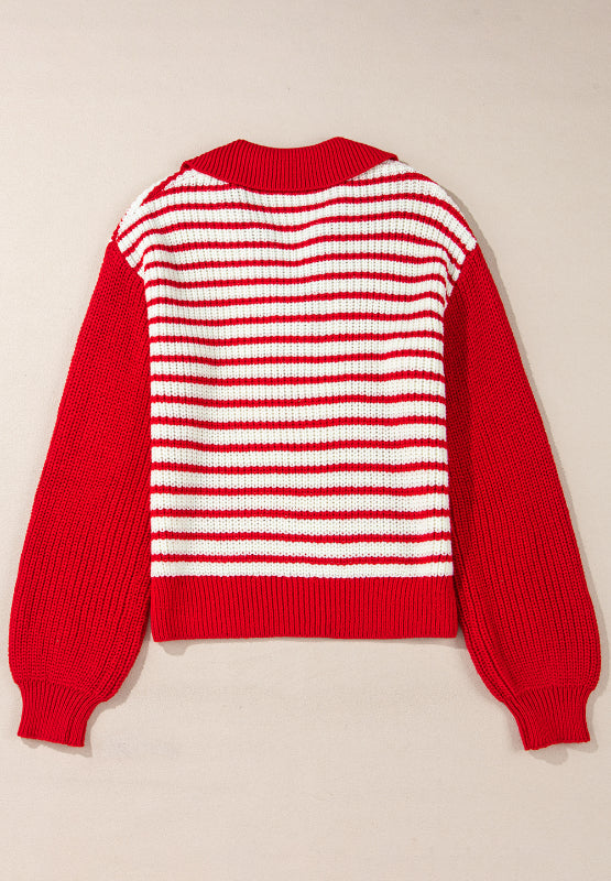 Lorena | Striped long-sleeved sweater with Johnny collar