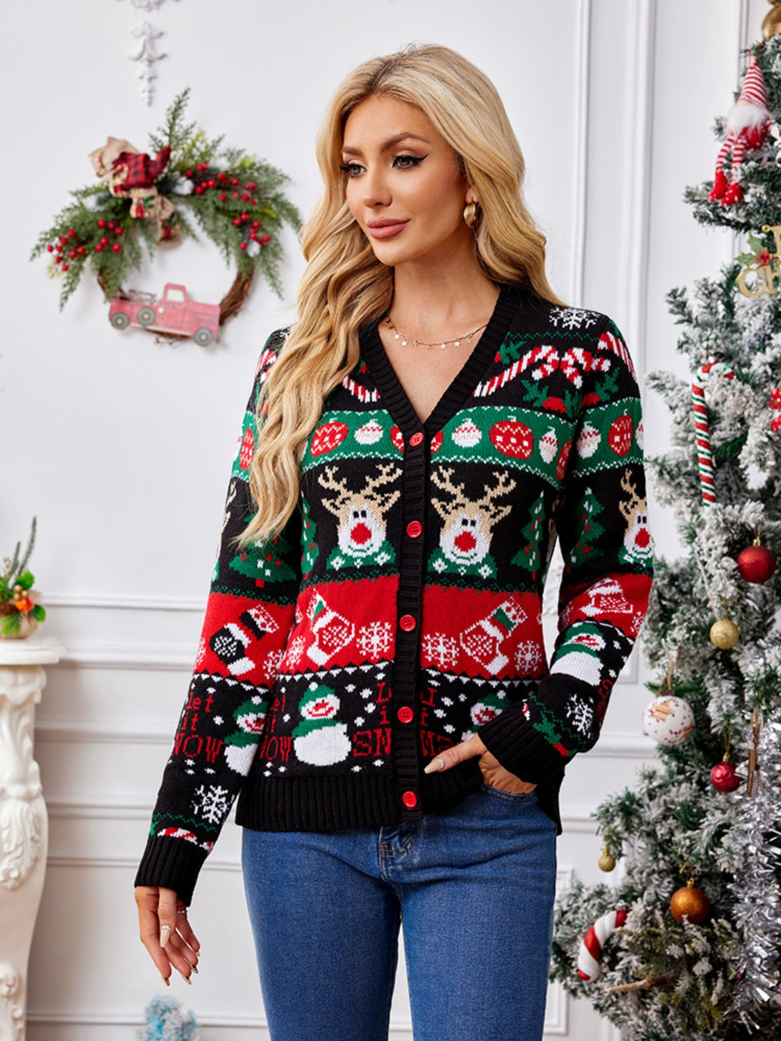 Claudette | Long-sleeved cardigan with reindeer buttons