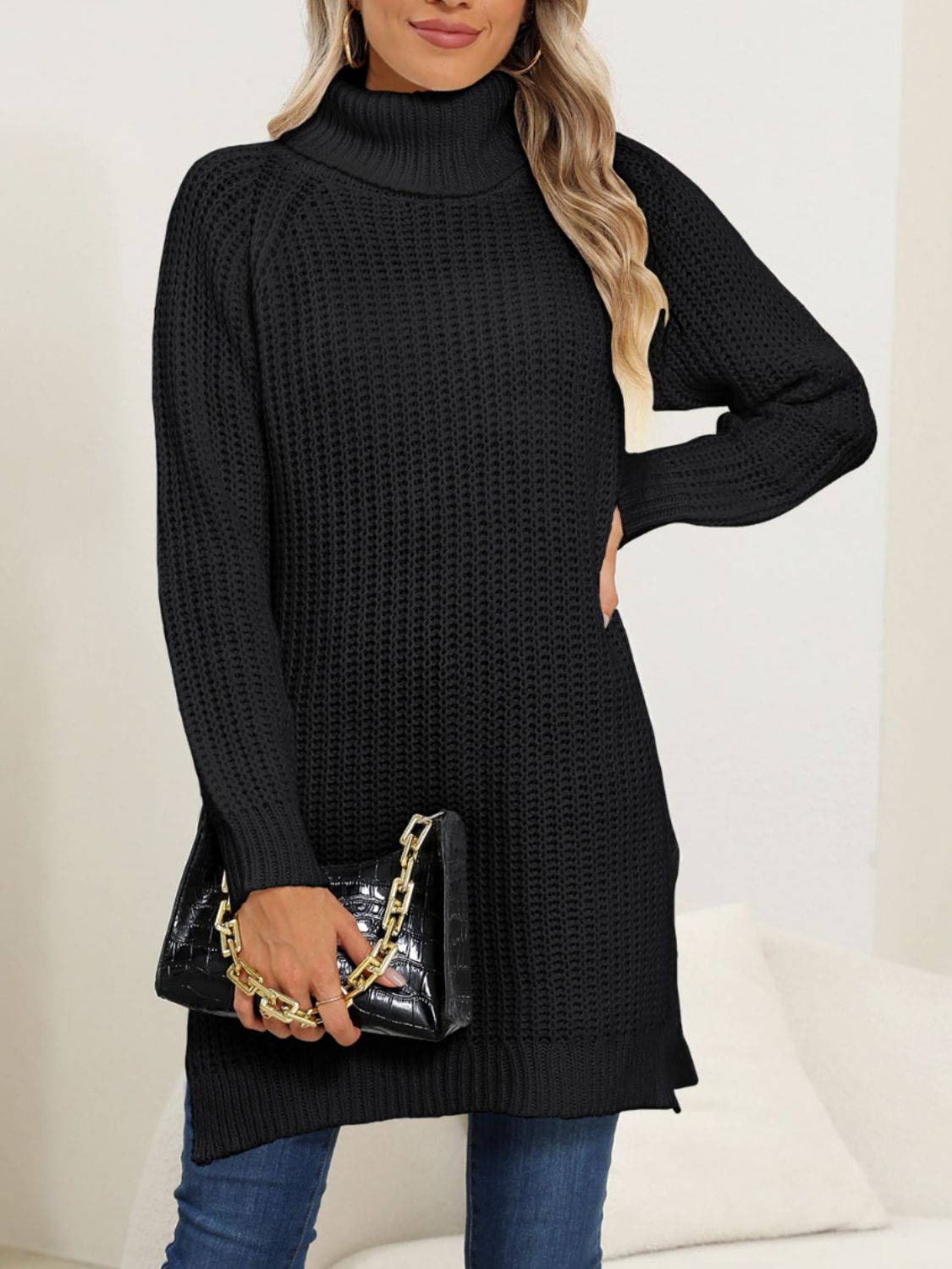 Anke | Turtleneck sweater with slit and long sleeves