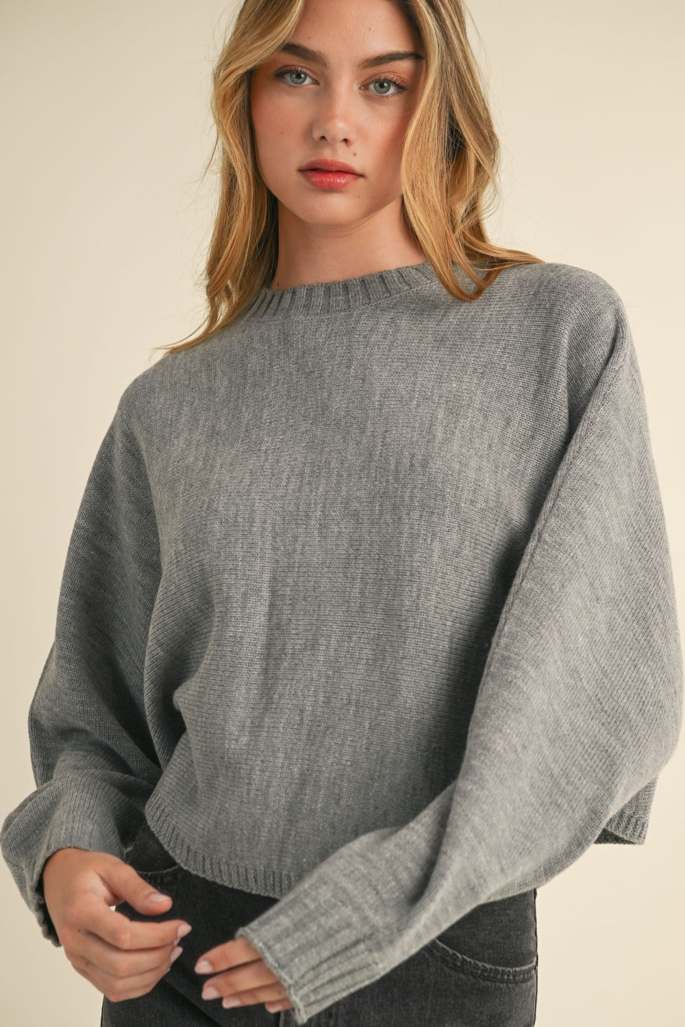 Marina | Short crew neck sweater with dolman sleeves from Mable