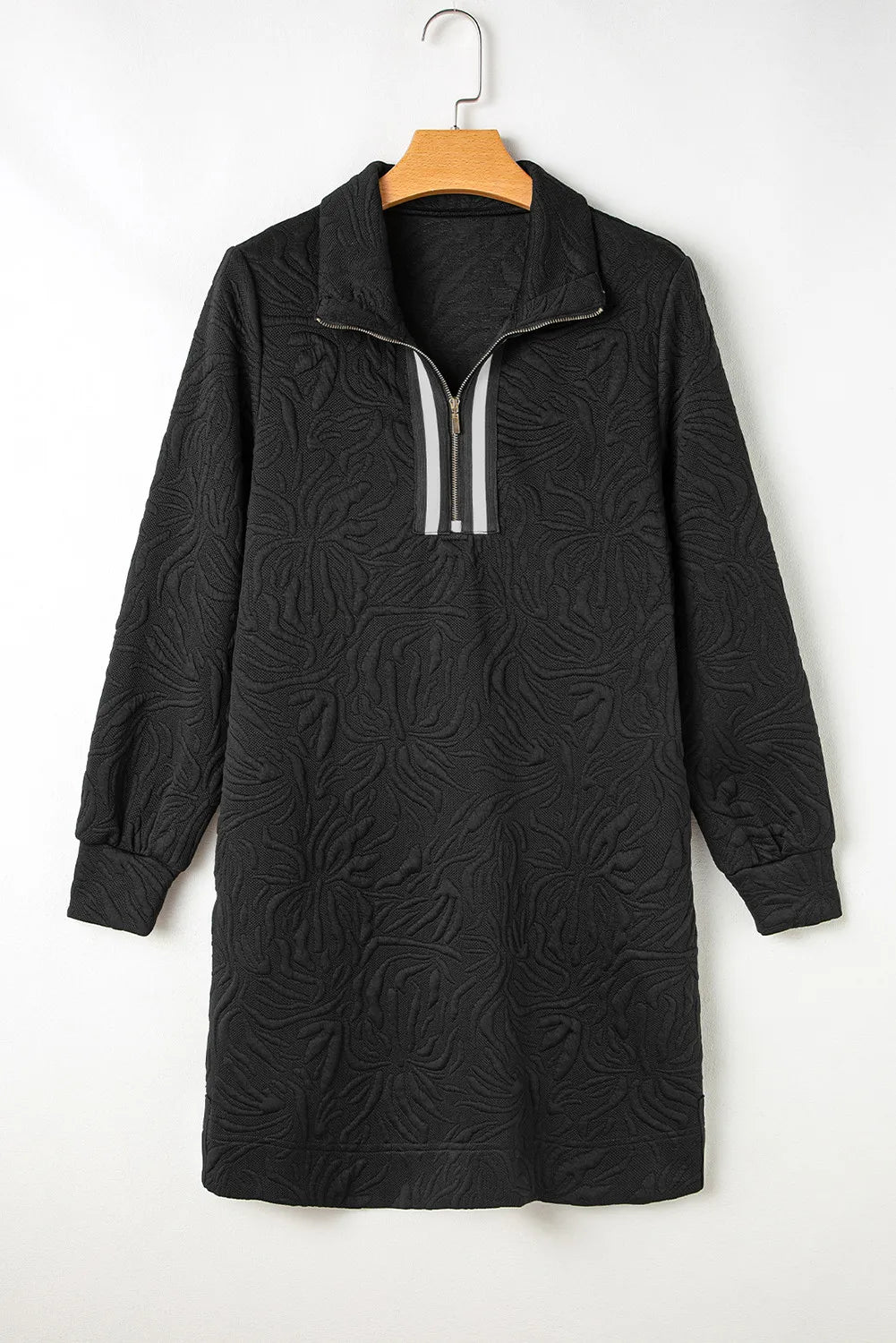 Lilian | Textured quarter zip long sleeve mini dress