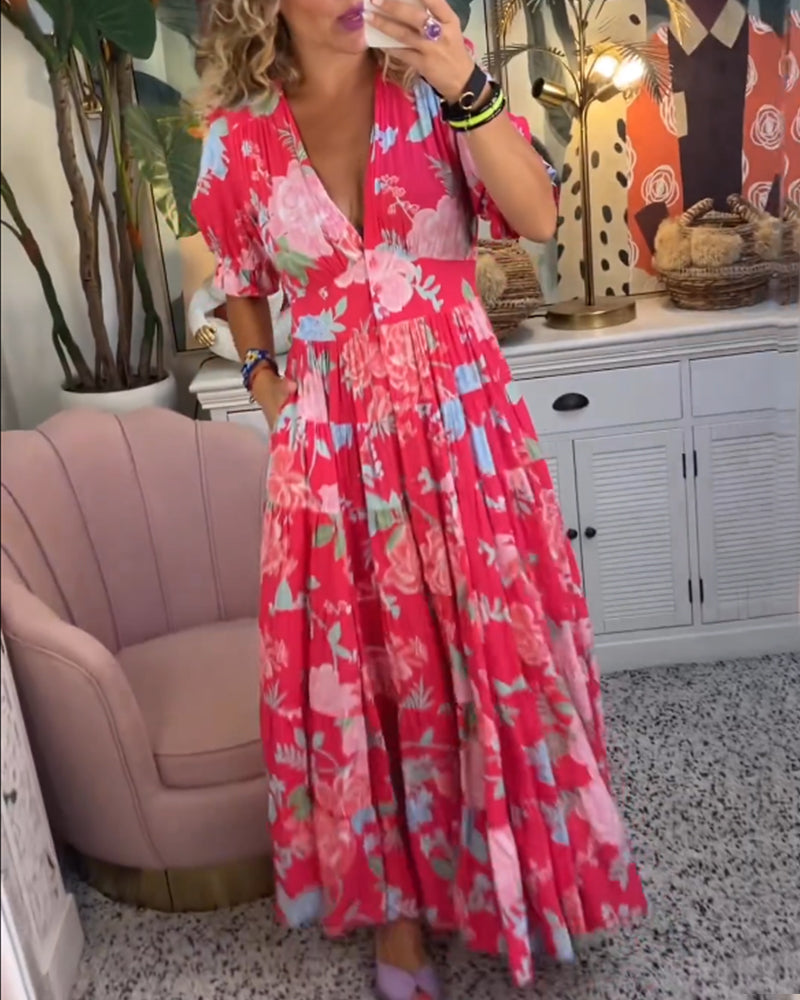 Marina® | Floral Dress A-Line Puff Sleeves