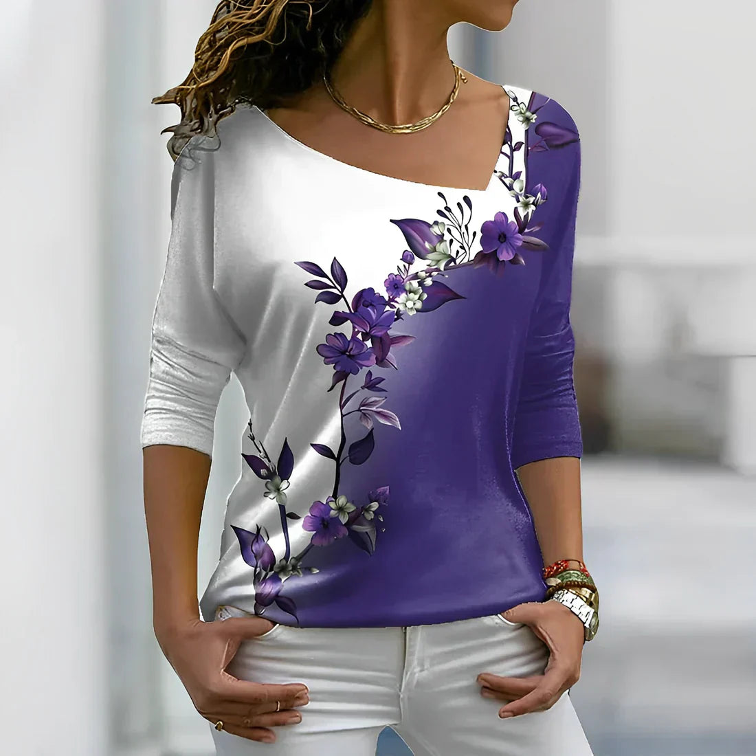 Matilde® | Florales Contrastfarbiges Art Shirt