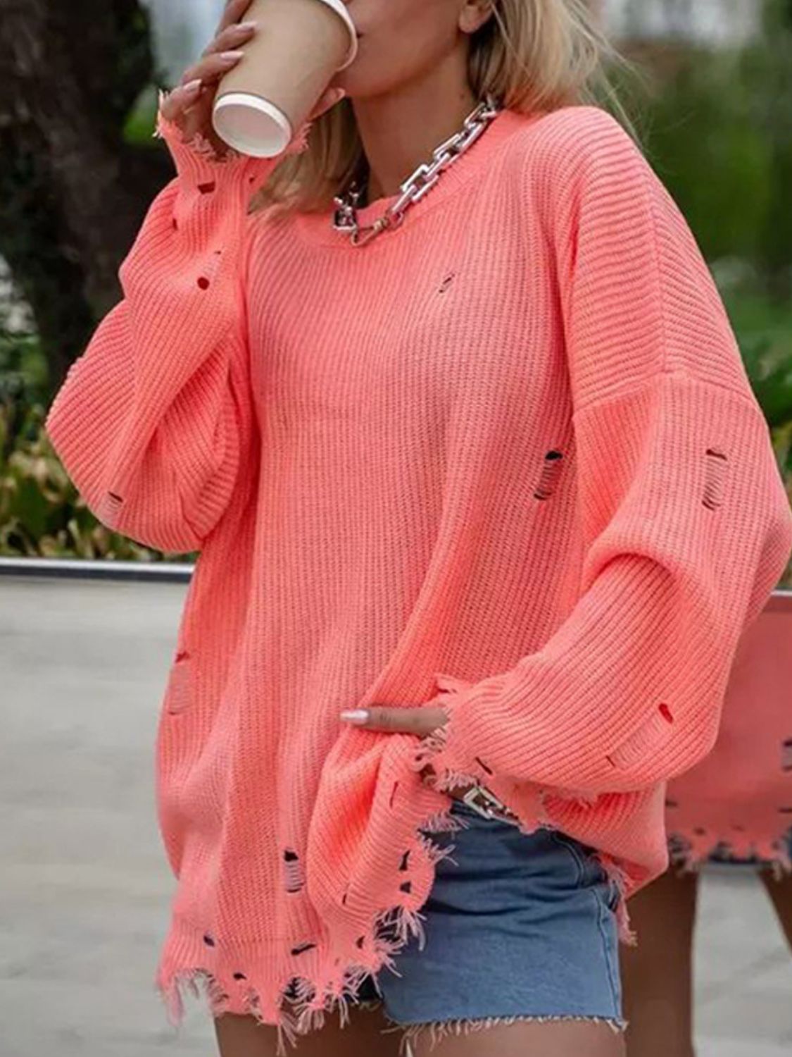 Brigitta | Long-sleeved crew-neck sweater with a distressed look