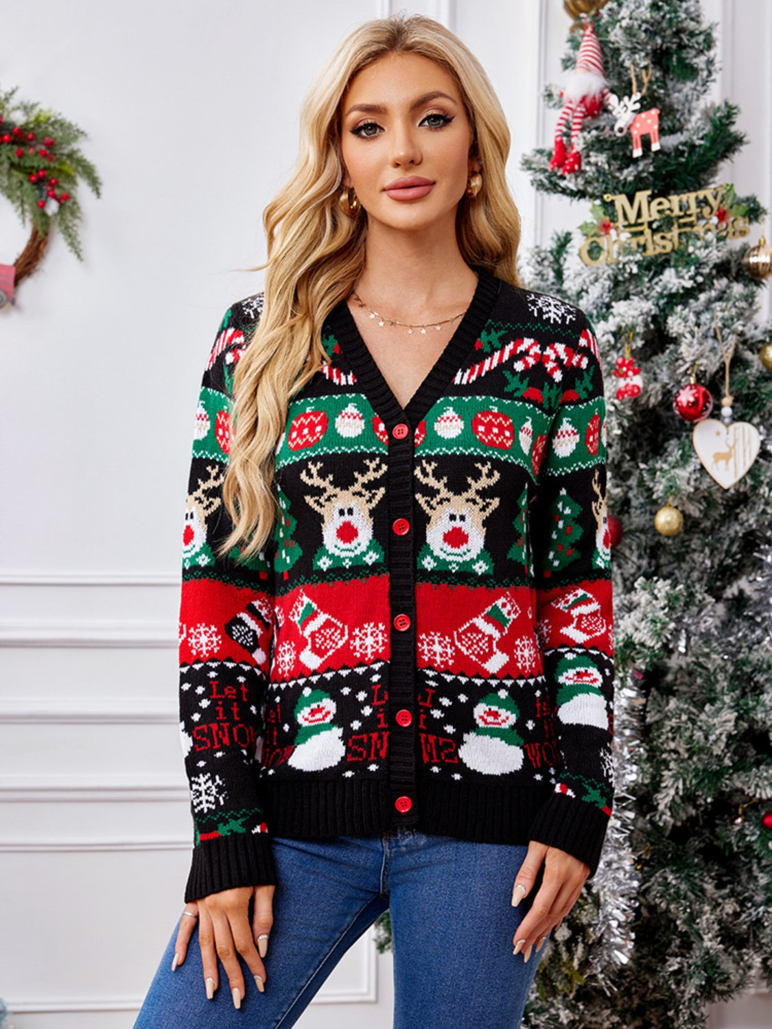 Claudette | Long-sleeved cardigan with reindeer buttons
