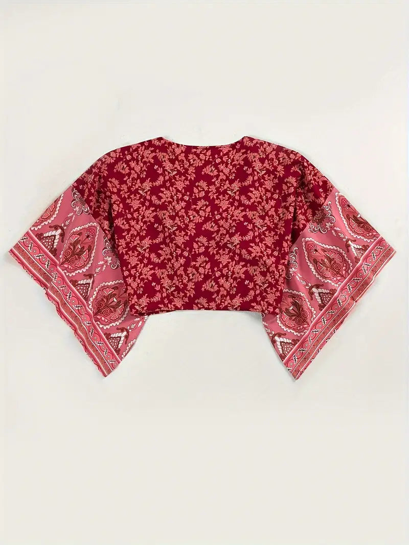 Brianna® | Tribal Print Crop Top With Front Knot