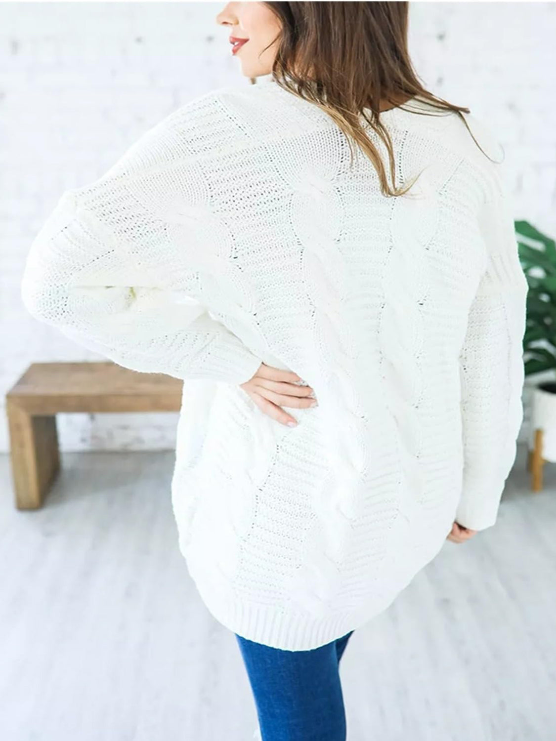 Aneta | Cable knit cardigan with open front and long sleeves