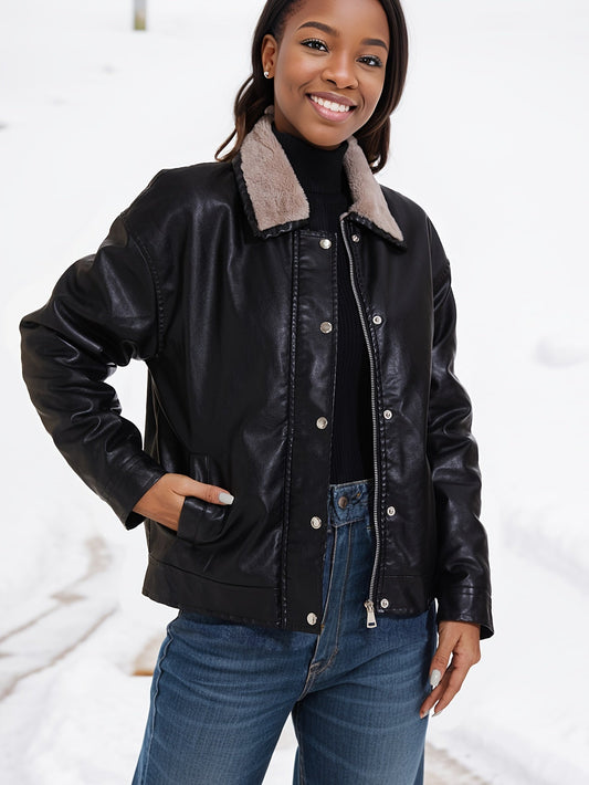 Denise | Fleece lined PU leather jacket