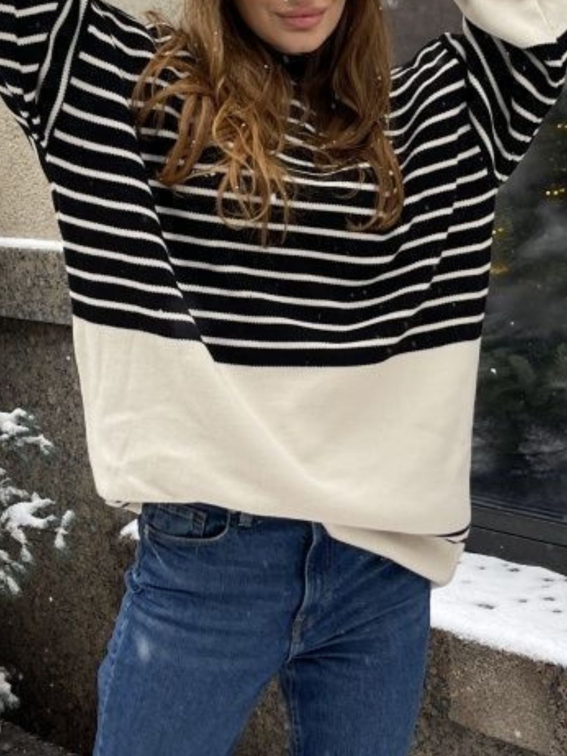 Manuela | Striped long-sleeved sweater with stand-up collar