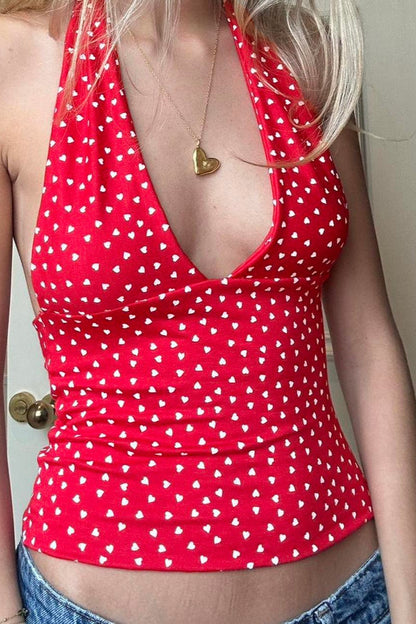 V Neck Heart Polka Dot Cami Top
