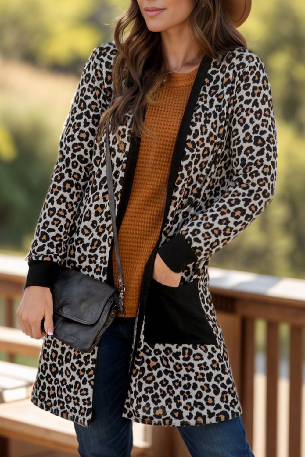 Anneliese | Open front leopard print cover with pockets