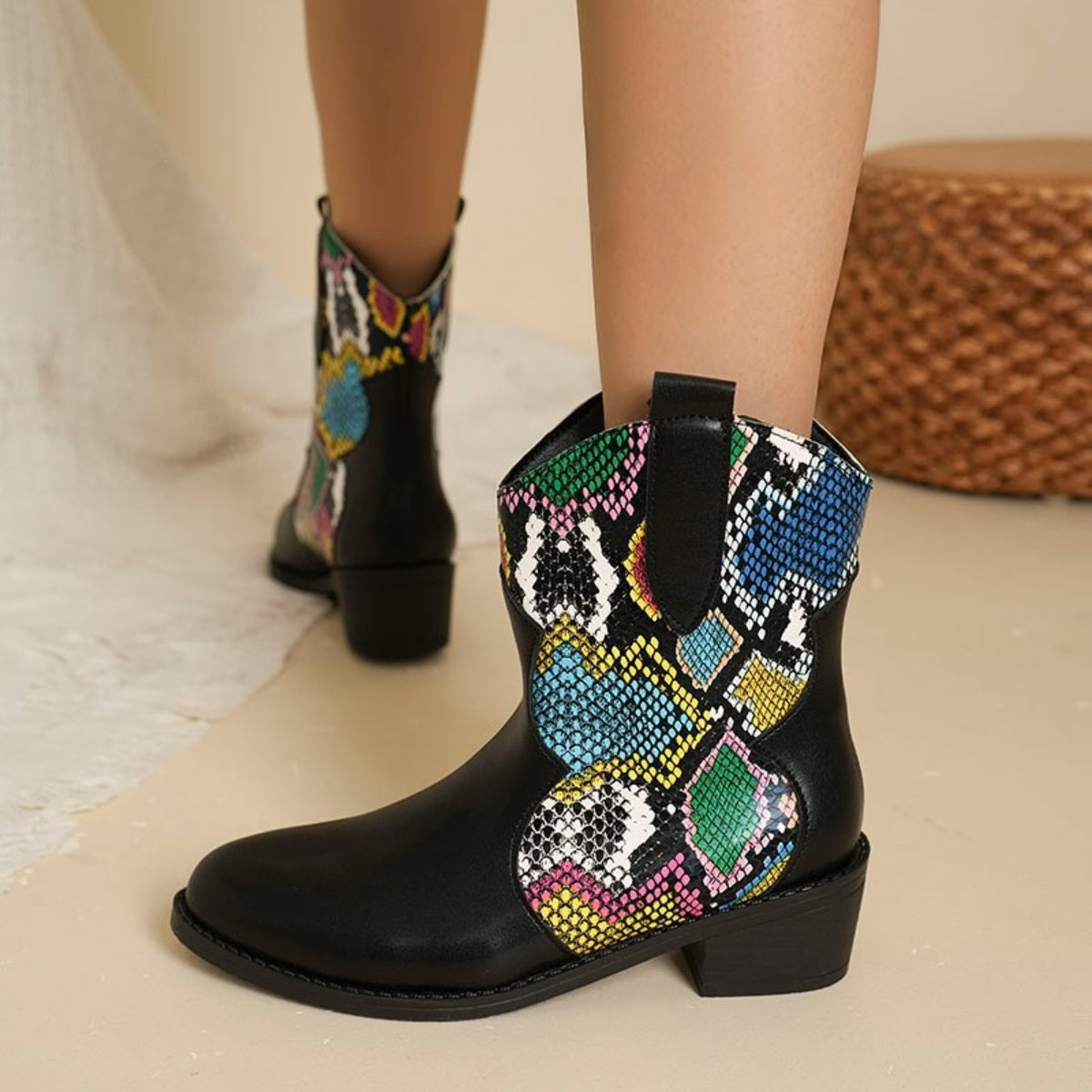 Jacqueline | Color block PU leather boots