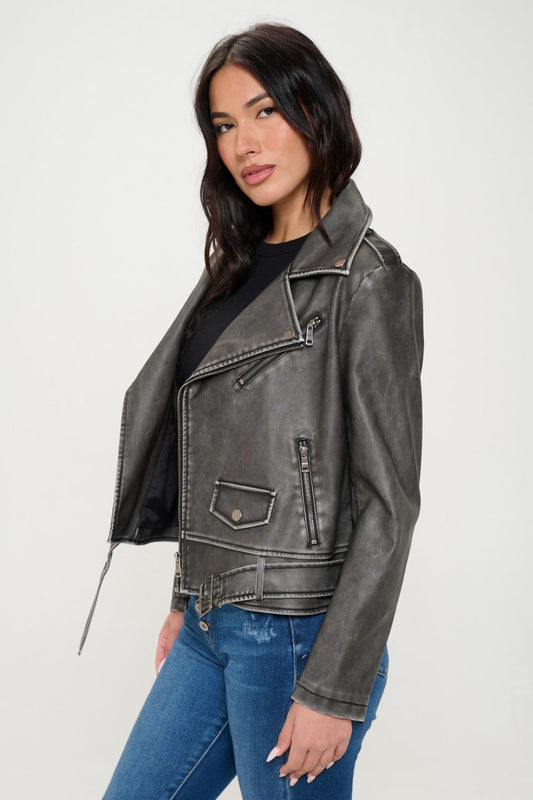 Mareike | Biker jacket with zip and belt
