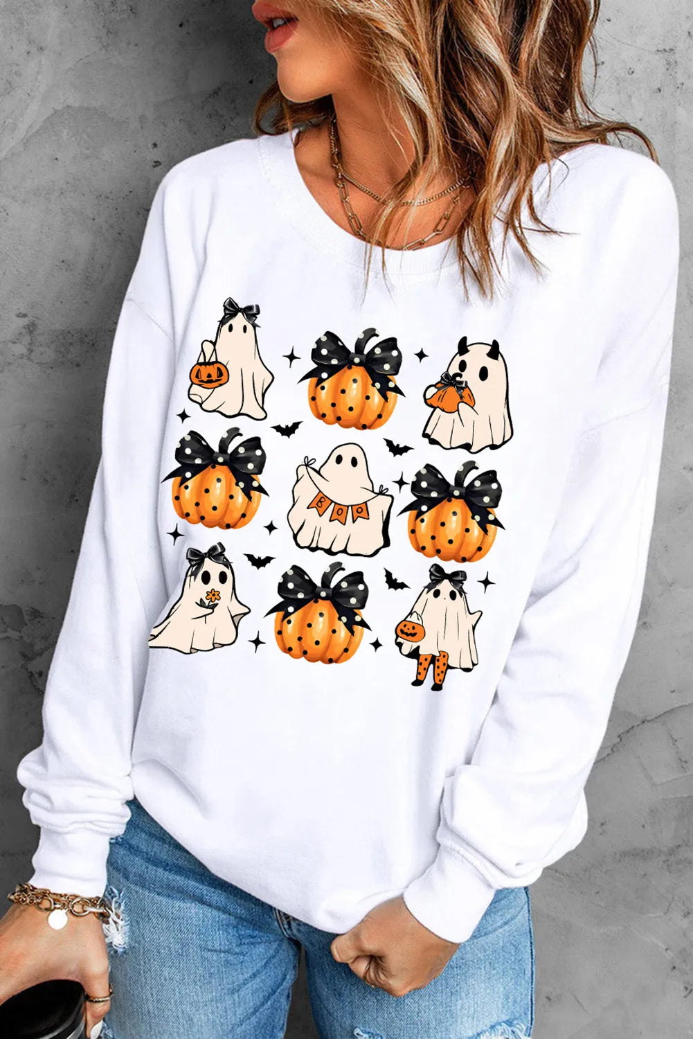 Milena | Pumpkin & Ghost crew neck long sleeve sweatshirt