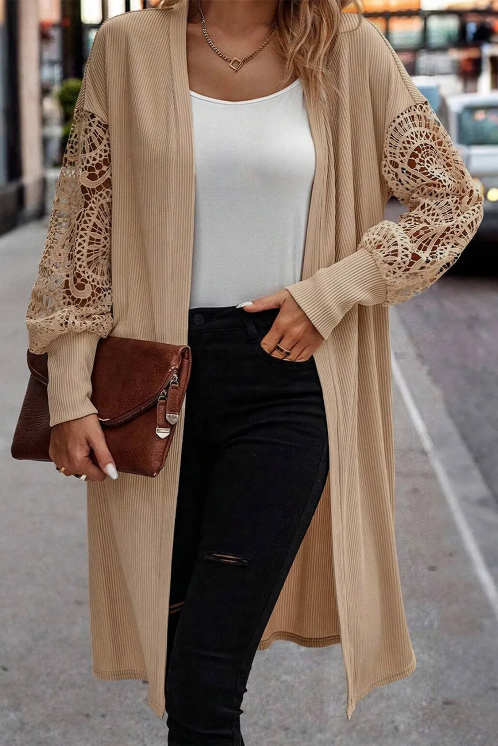 Adina | Open front lantern sleeve lace cover-up