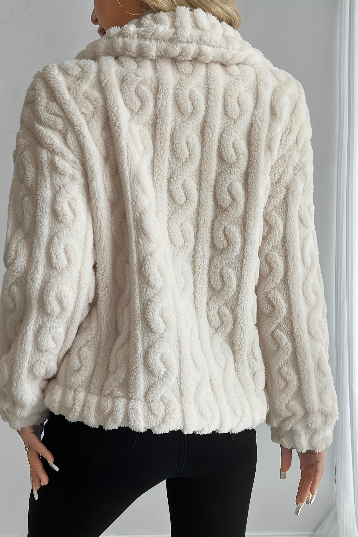 Double Fleece Cable Knit Soft Plush Warm Coat