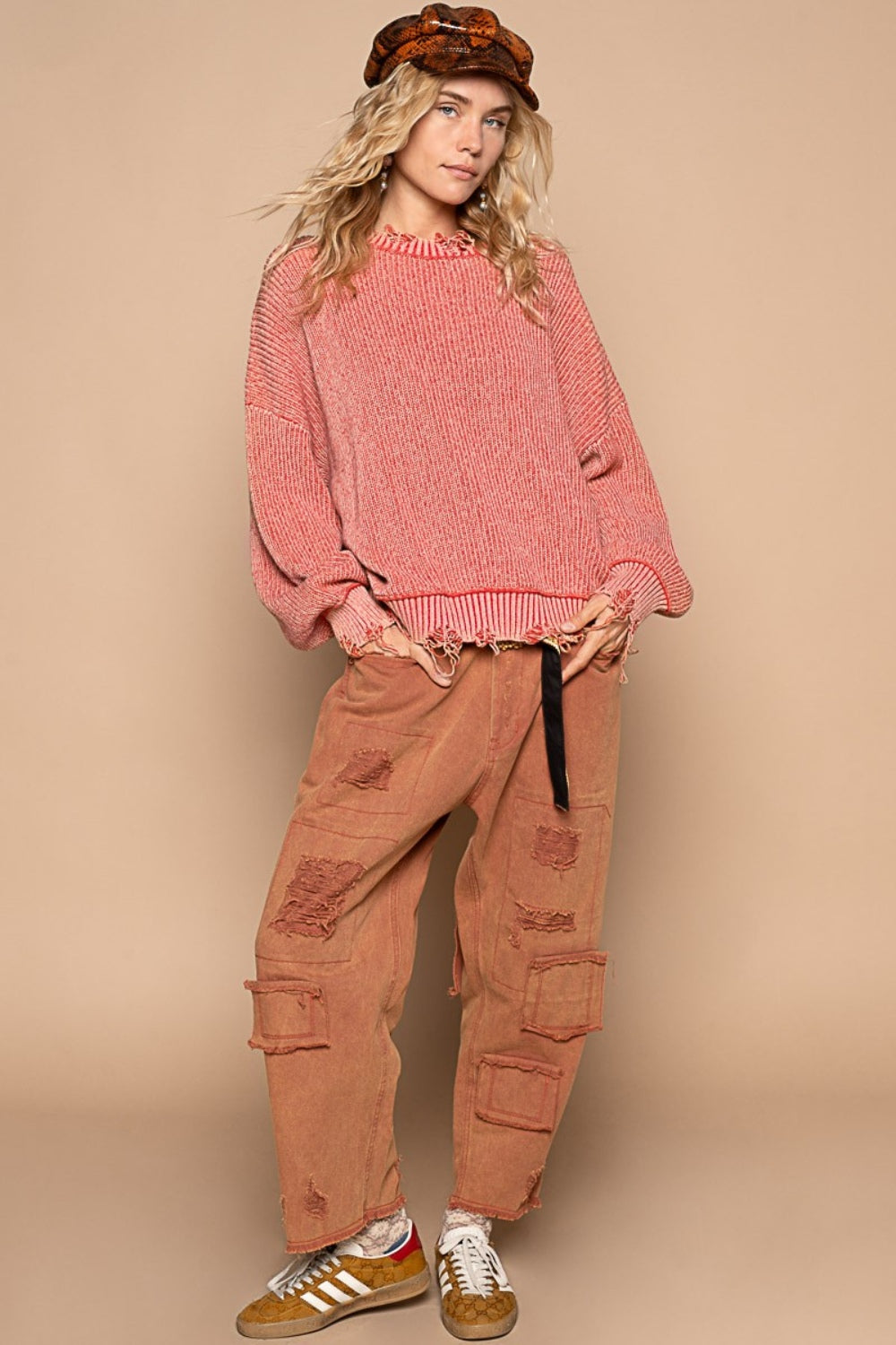Agnes | Washed used look sweater with dropped shoulders
