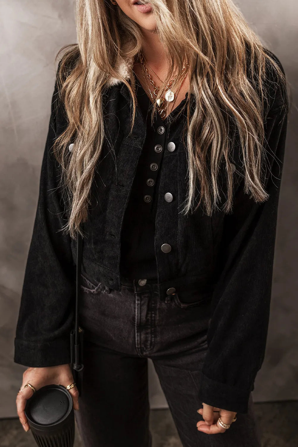 Lilian | Fluffy button-down jacket with collar