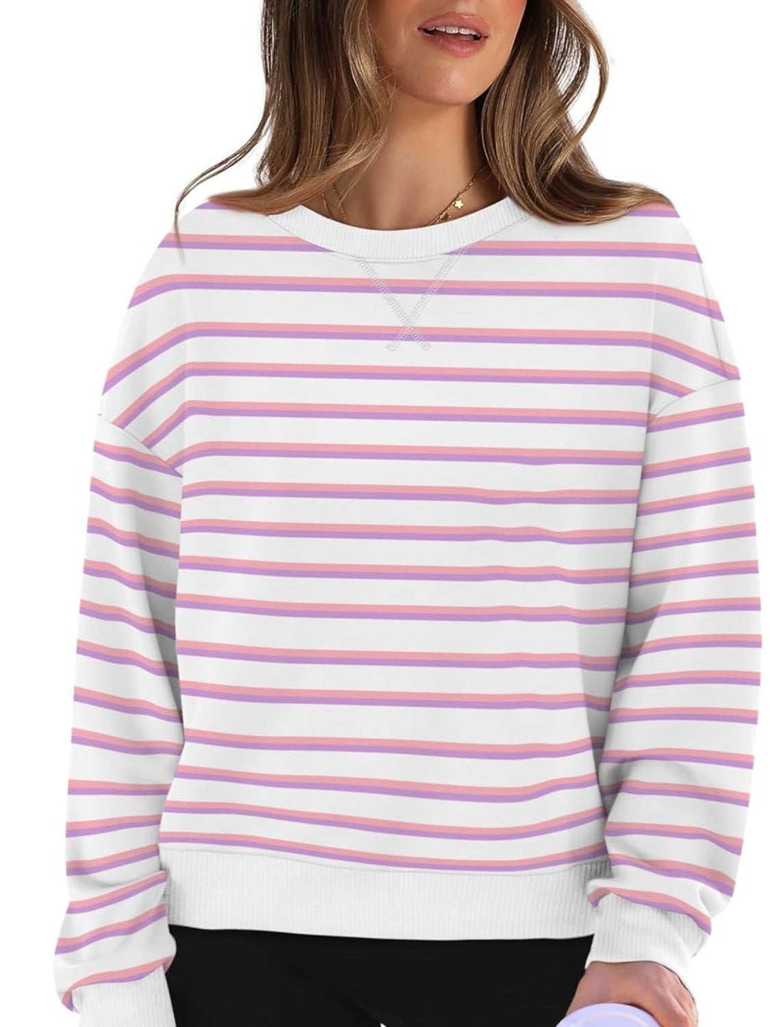 Andrea | Lovelet striped long sleeve crew neck sweatshirt