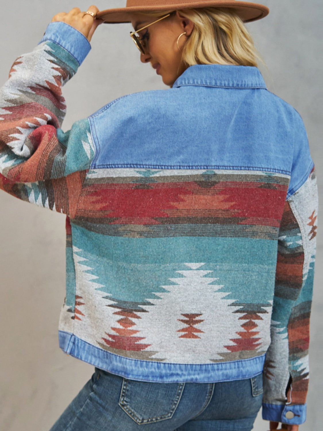 Lotte | Denim jacket with geometric buttons and dropped shoulders