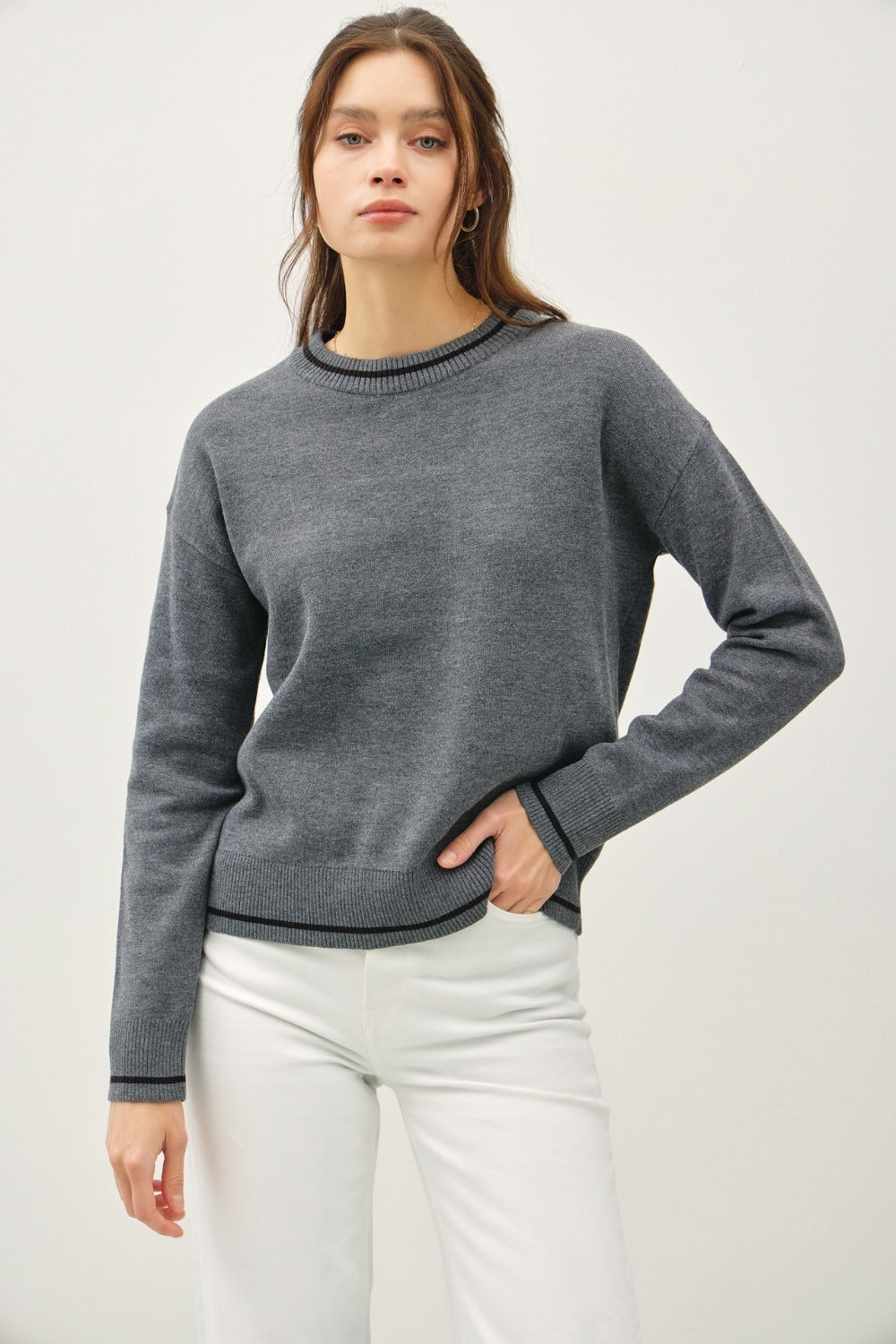 Cecilia | Be Cool long-sleeved sweater with striped trim and crew neck