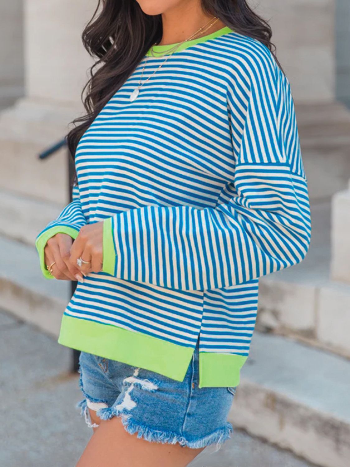 Margrit | Perfee striped long sleeve crew neck sweatshirt