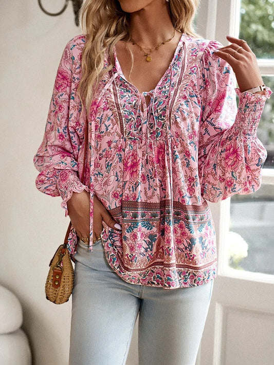 Linda® | Cozy Loose Long Sleeve Floral Blouse