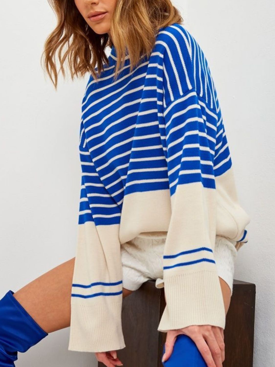 Manuela | Striped long-sleeved sweater with stand-up collar