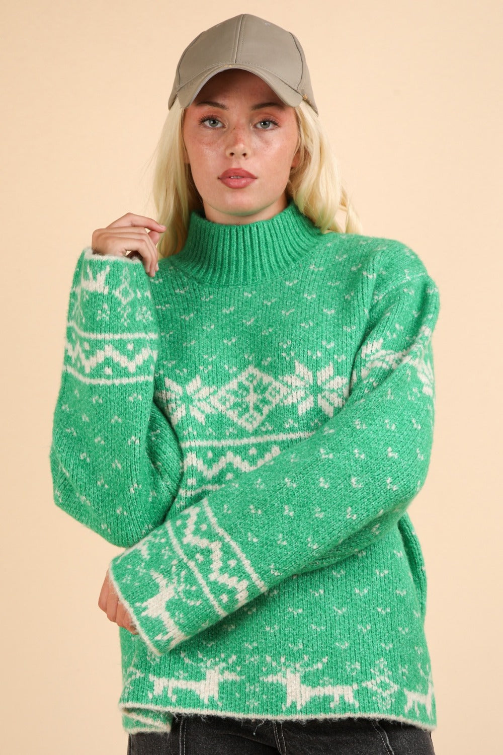 Carla | VERY J Christmas Element stand-up collar long sleeve sweater