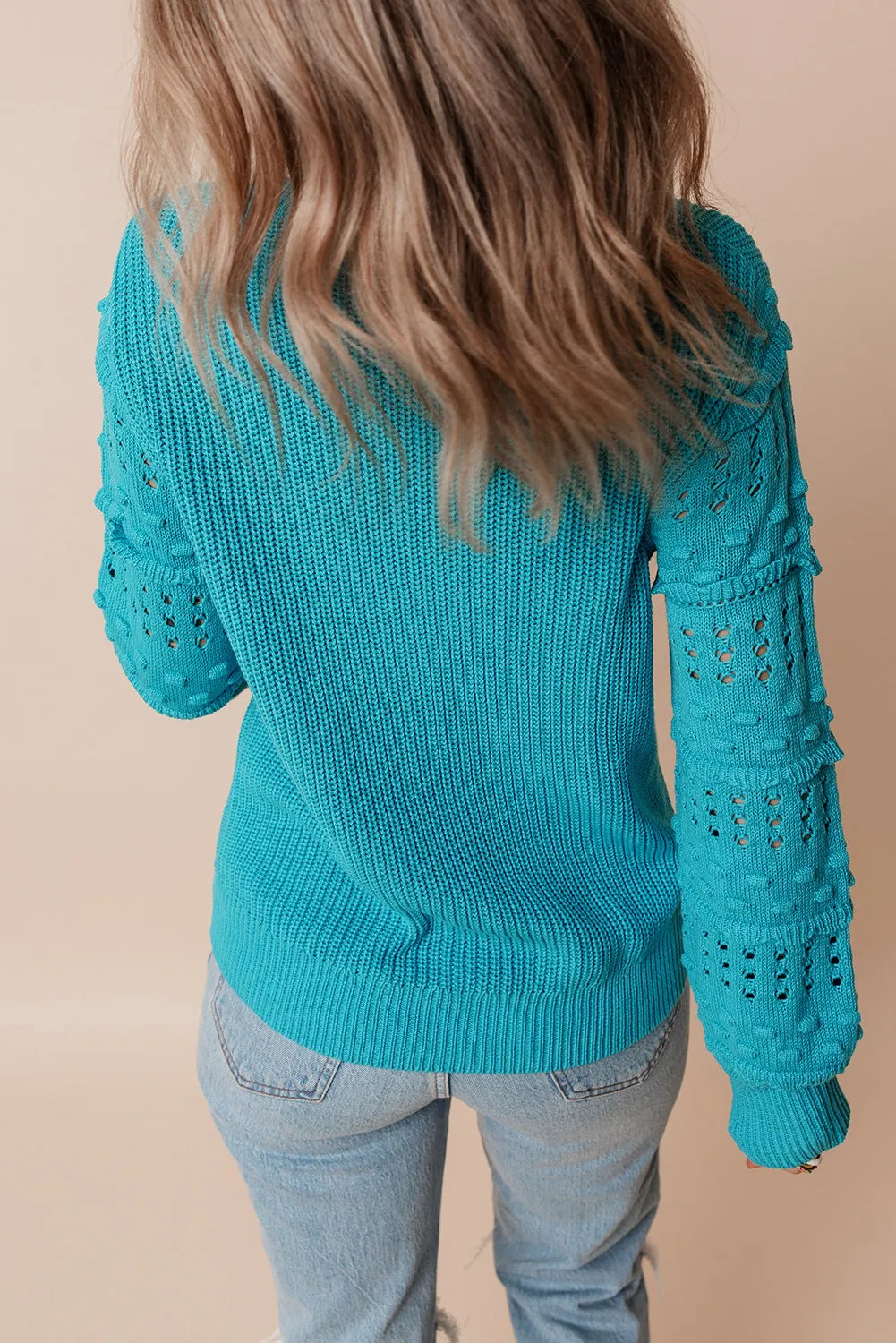 Marion | Long-sleeved sweater with openwork ruffled crew neck