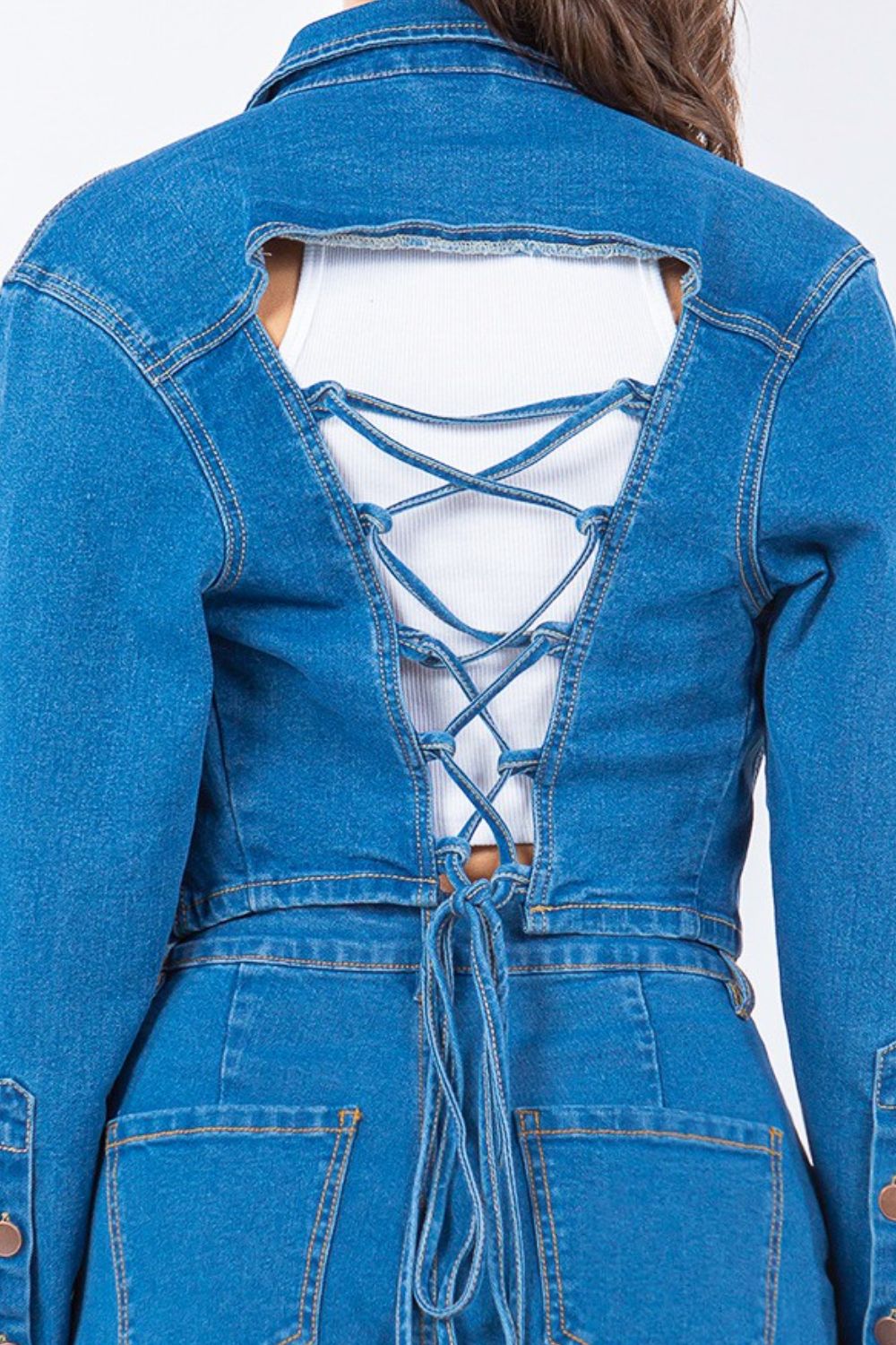 Anneliese | Short denim jacket from American Bazi with lacing at the back