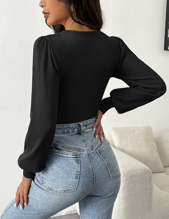 Aziza® | Ribbed Body Top With Long Sleeves
