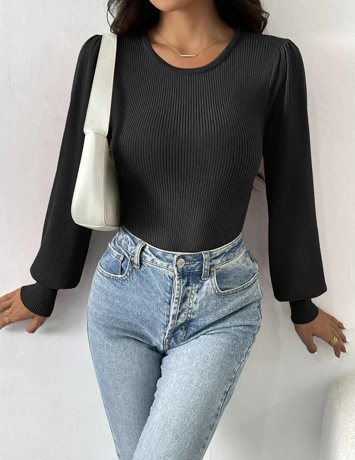 Aziza® | Ribbed Body Top With Long Sleeves
