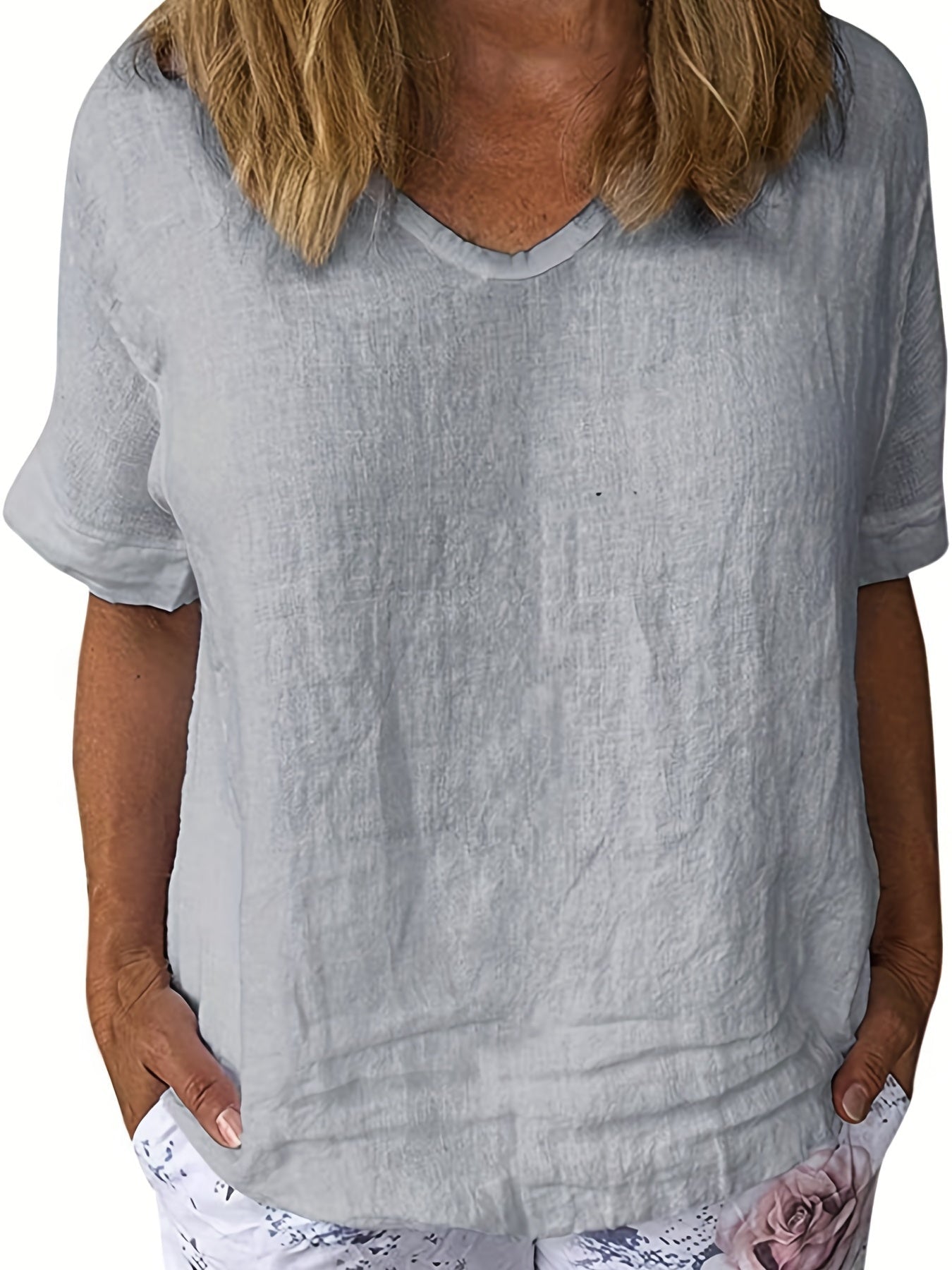 Mina® | Women'S White V-Neck Linen Blouse