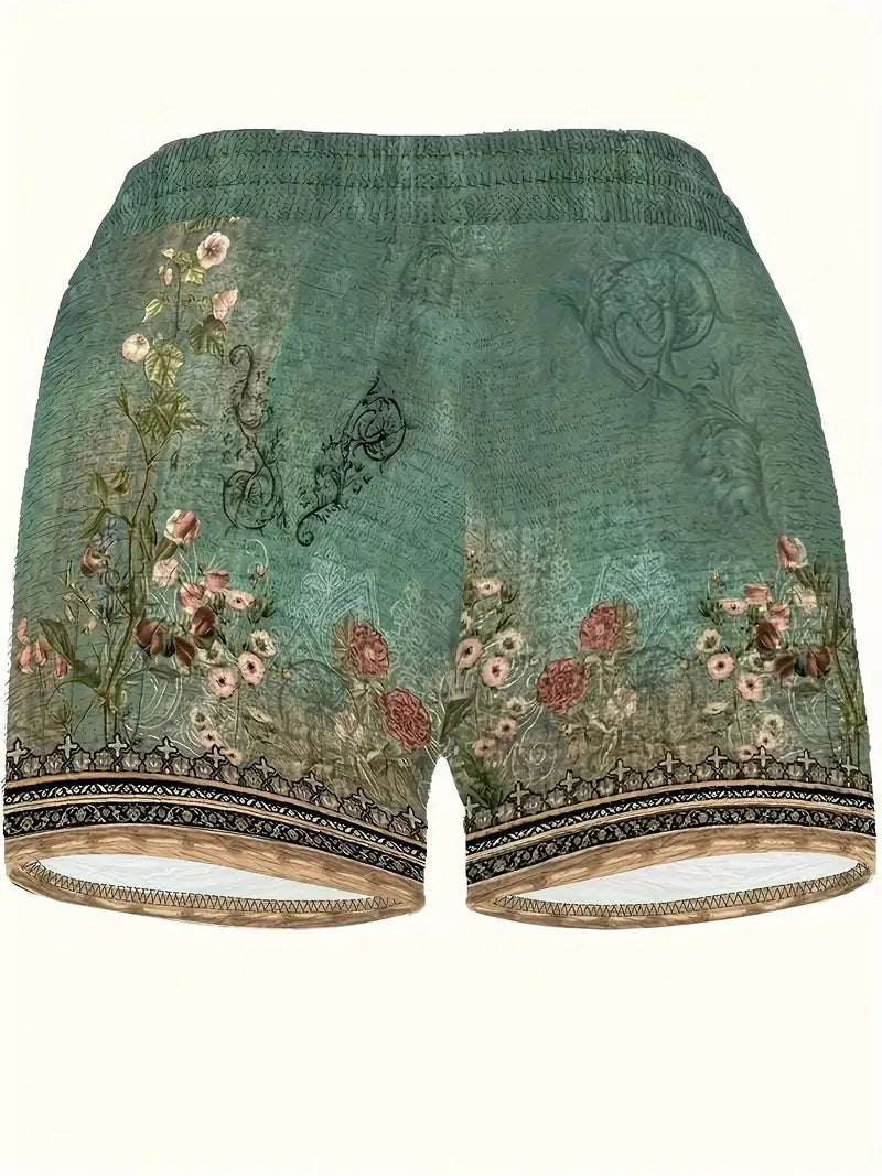 Lina® | Bohemian Floral Print Drawstring Shorts