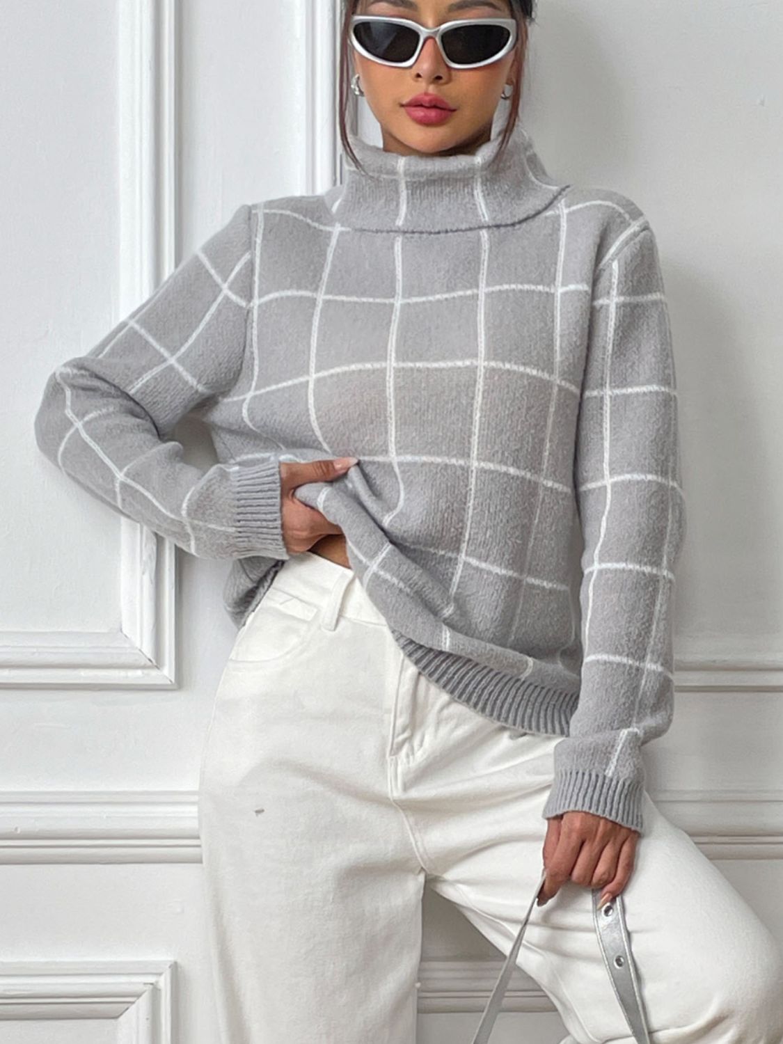 Marie | Checked turtleneck sweater with long sleeves