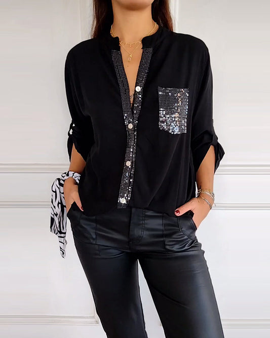 Emma® | Women'S Button-Front Blouse With Sequin Trim