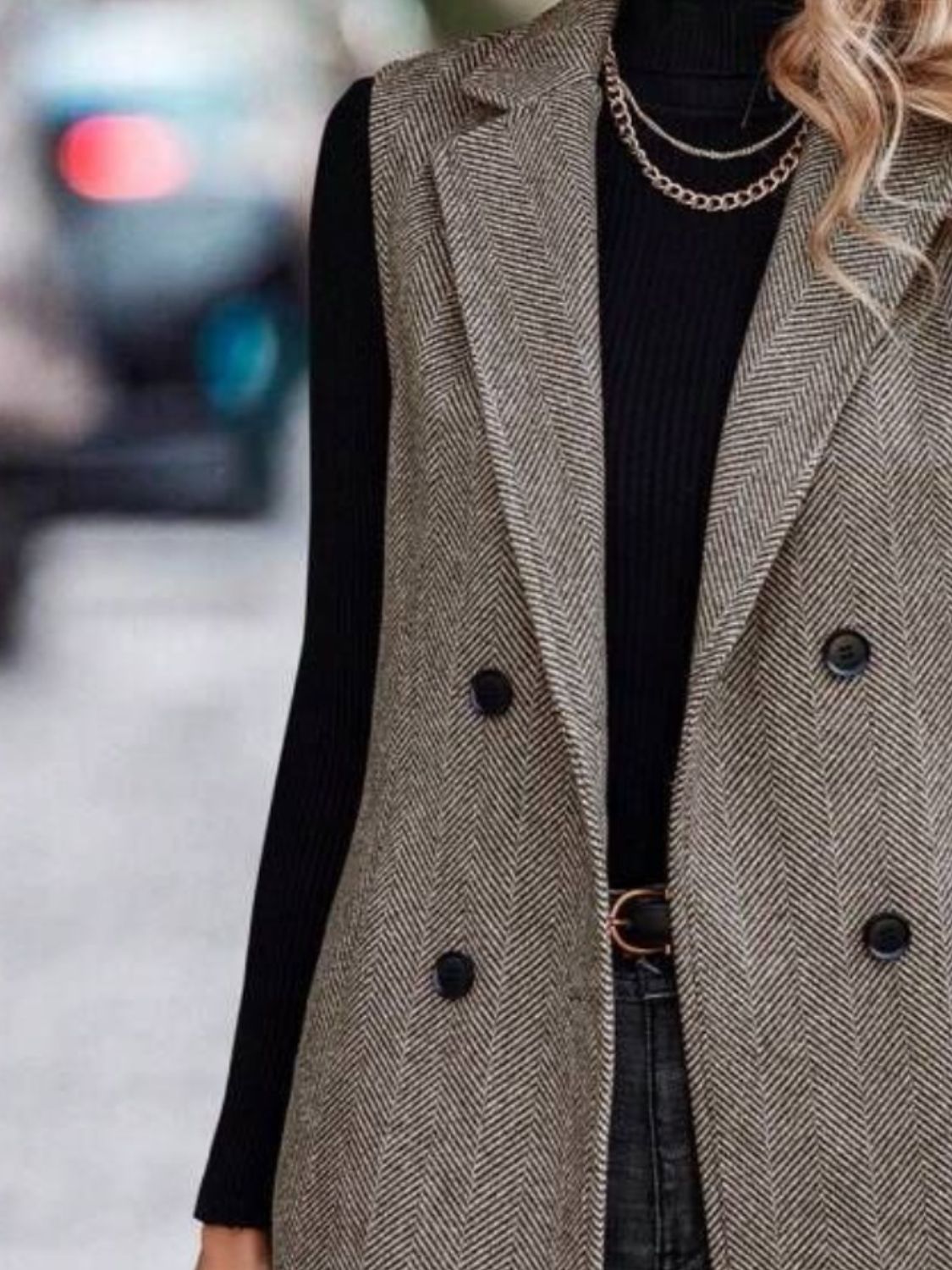 Carolin | Long cut vest coat with buttoned collar and collar