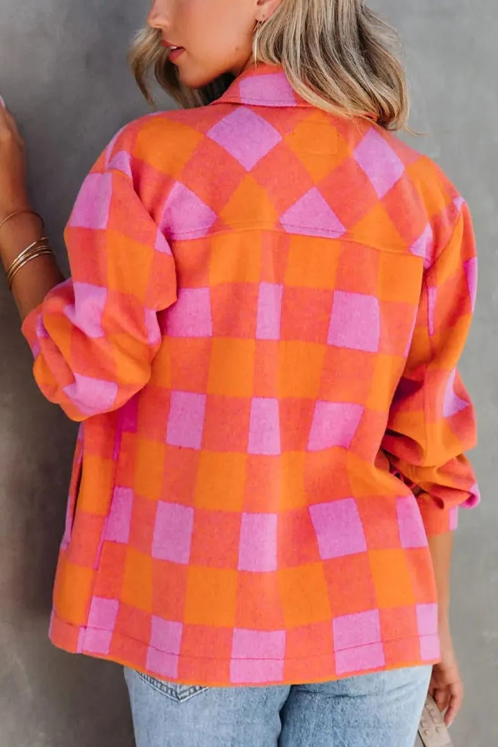 Adelina | Long sleeve jacket with a color block check pattern and buttons