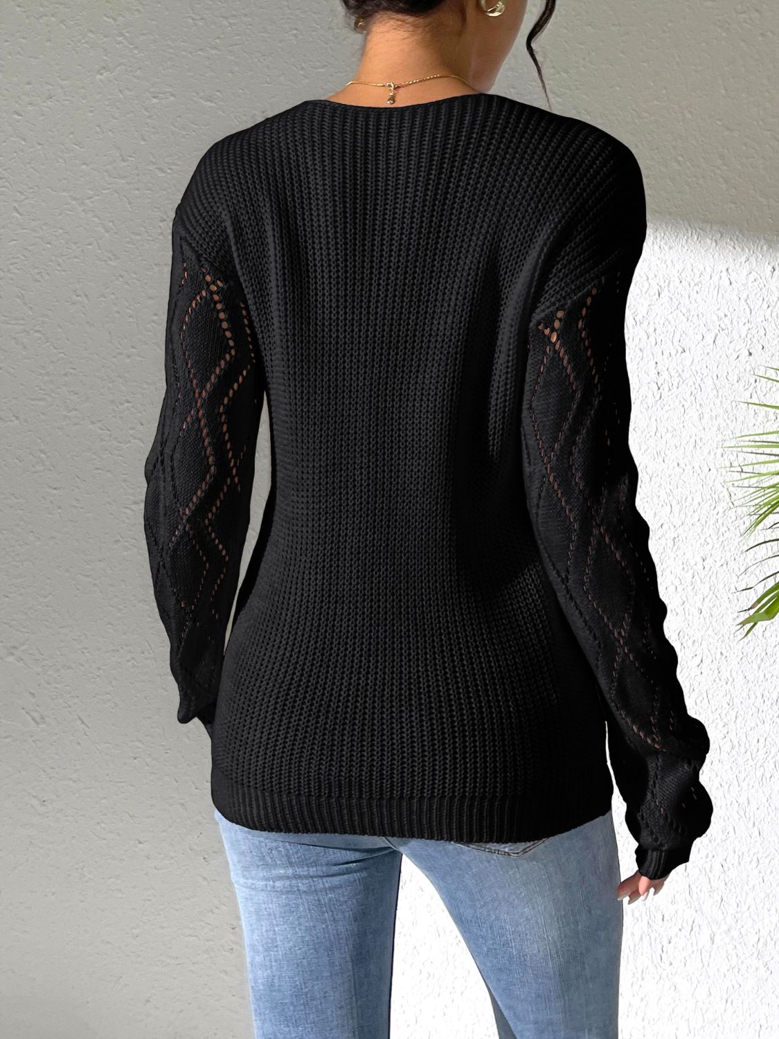 Lucrezia | Openwork sweater with a V-neck and long sleeves