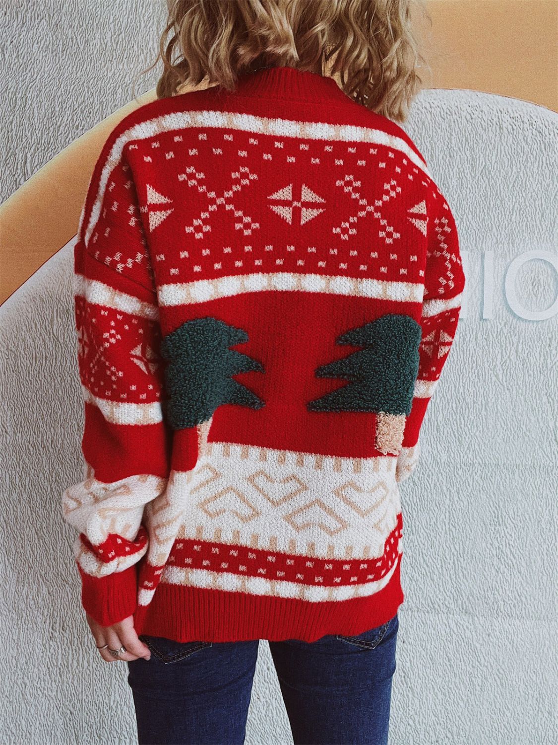 Annelies | Long-sleeved Christmas tree sweater with stand-up collar