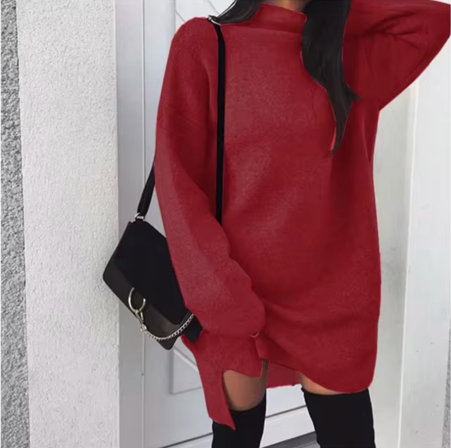 Maricarmen | Loose-fitting knitted dress with a turn-down collar