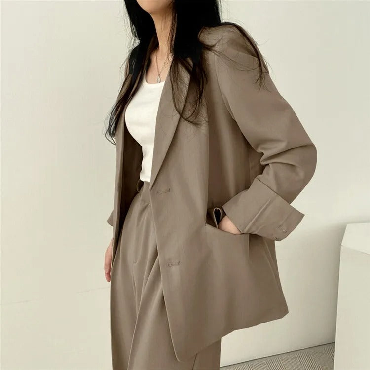 Cayetana® | Women's solid-color blazer and straight-cut pants set