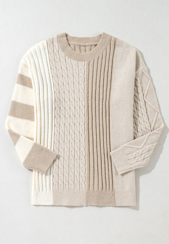 Liliana | Color block crew neck cable knit sweater