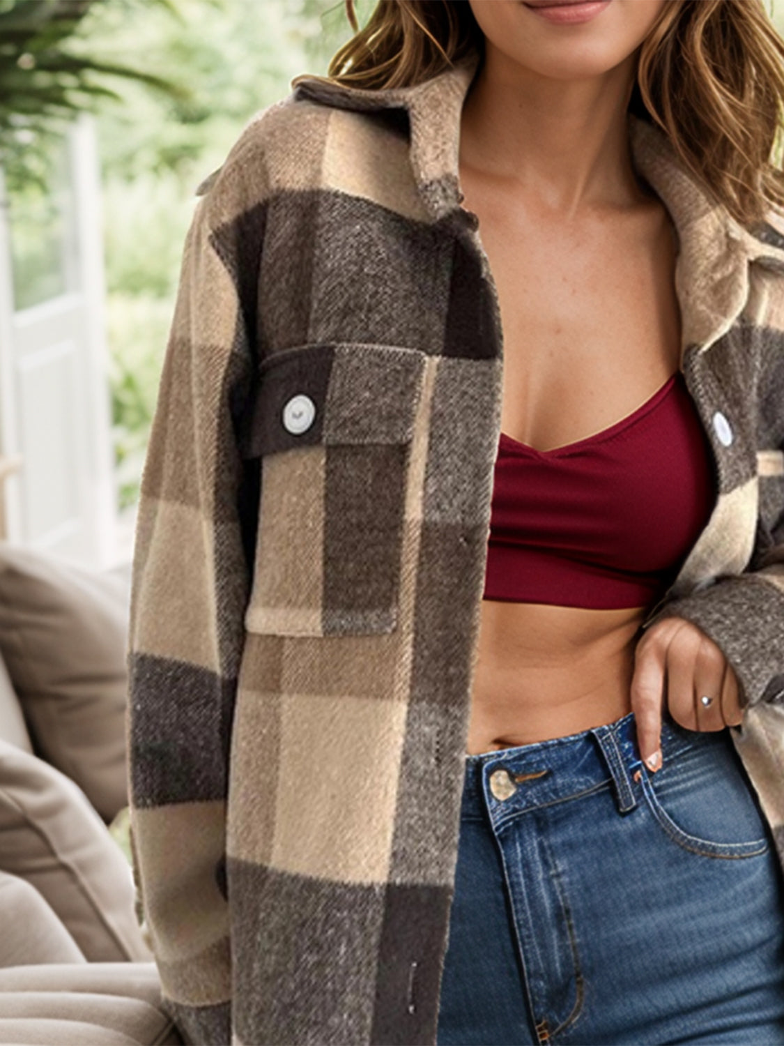 Camila | Checked long sleeve jacket with buttons